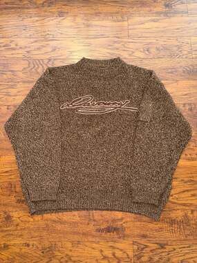 Vintage Davoucci Brown Heather Knit Mock Neck Sweater Embroidered Script Logo